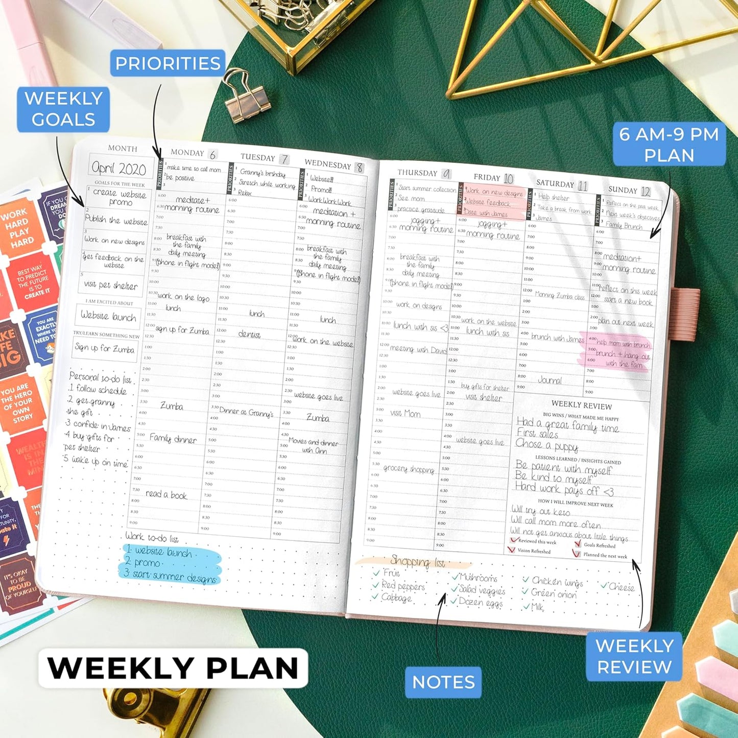 Legend Planner Hourly Schedule Edition – Deluxe Weekly & Daily Organizer with Time Slots. Time Management Appointment Book Journal for Work & Personal Life, Undated, A5 Hardcover – Rose Gold Gold