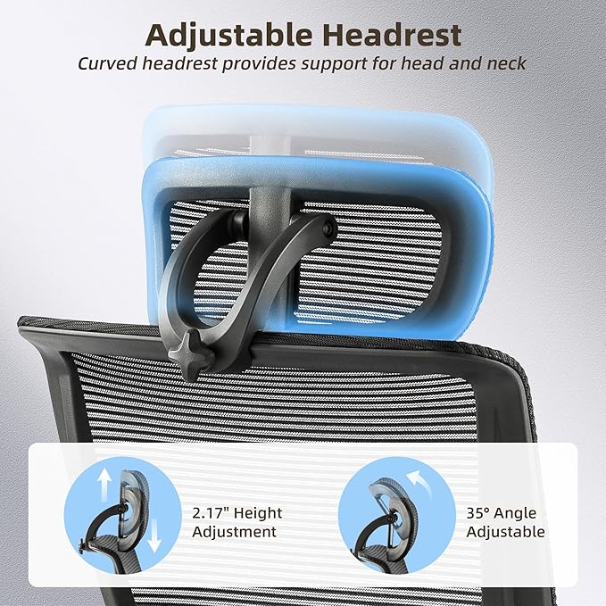 Foldable Office Chair with Foot Rest, Ergonomic Office Chair with Adjustable Lumbar Support, Headrest, Armrest, Home Office Desk Chairs for Space Saving, Work from Home, Black