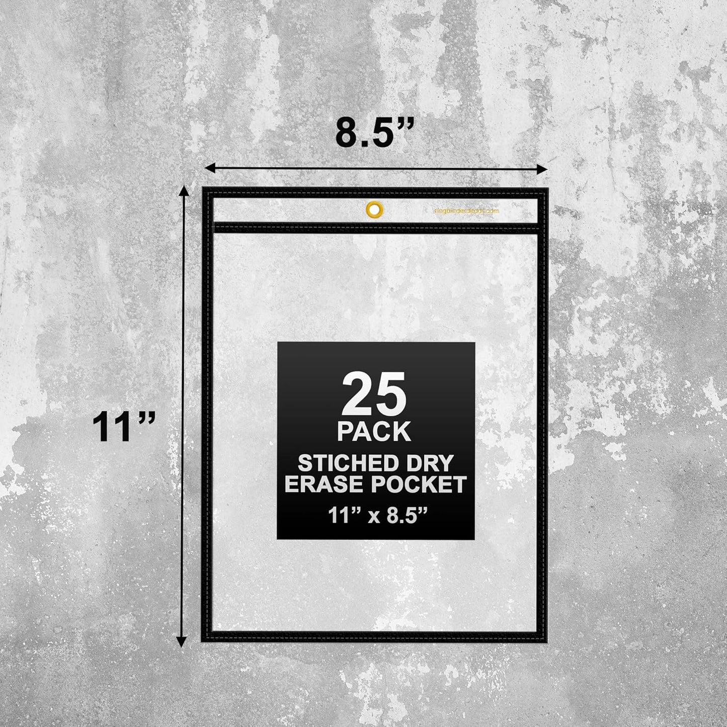 Office Werks Stitched Dry Erase Pocket, Portrait View Heavy Duty Reusable 8.5" X 11" Sleeves, Clear Both Sides with 1 Hole for Attaching to Machinery, File Cabinets and More, Black Trim (Pack of 25)