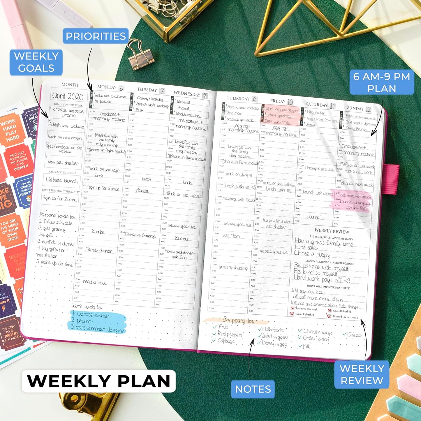 Legend Planner Hourly Schedule Edition – Deluxe Weekly & Daily Organizer with Time Slots. Time Management Appointment Book Journal for Work & Personal Life, Undated, A5 Hardcover – Hot Pink, Gold Foil