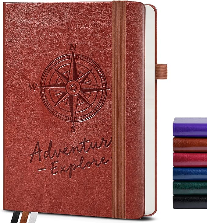 Dotted Journal Notebook for Women Men, 160 Pages Dot Grid Paper,Inner Pocket, A5 Hardcover Vintage Leather Notebooks for School, Work, Travel, Note Taking，Bullet Journaling 5.8"x8.5" (Brown)