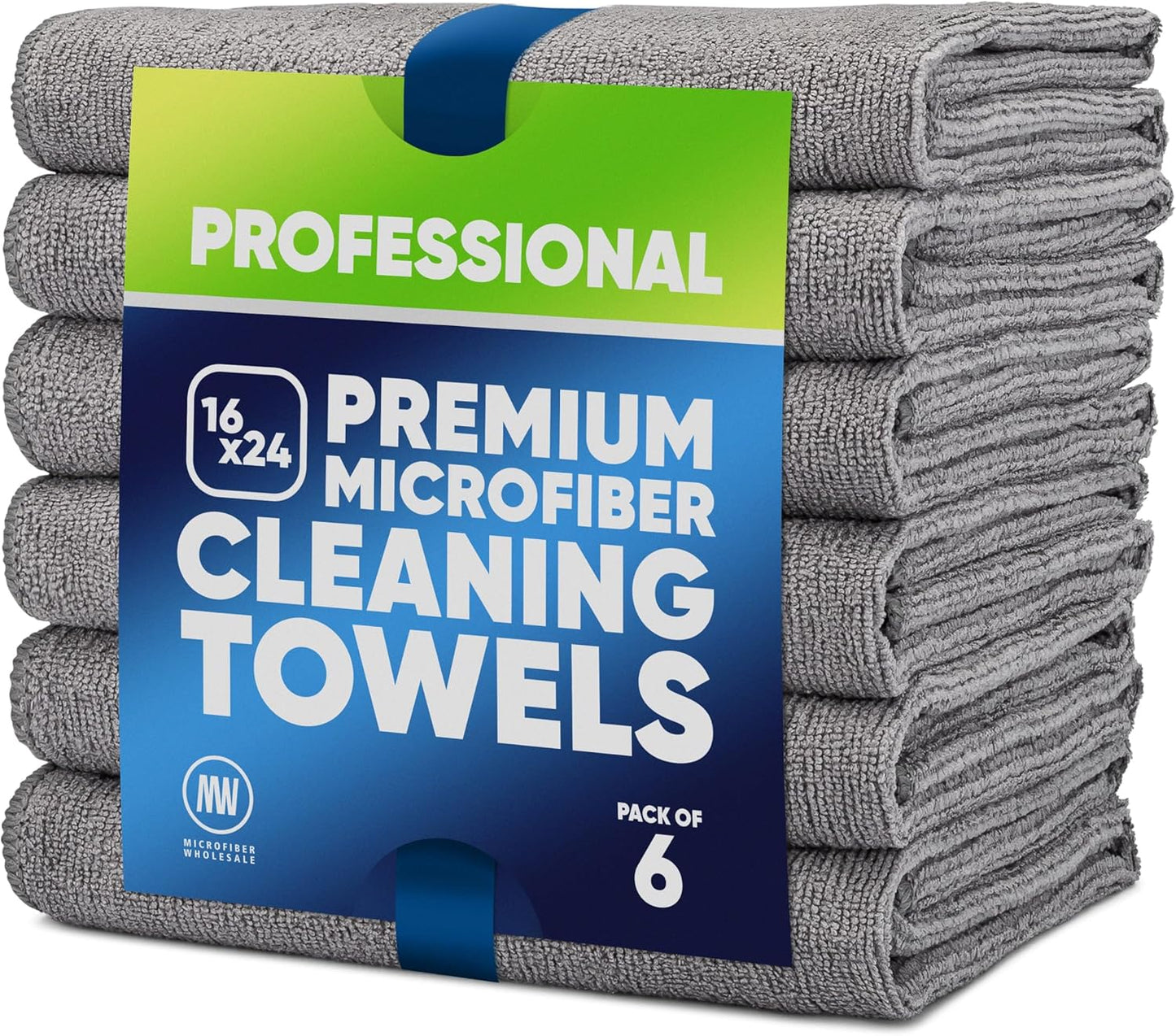 Microfiber Wholesale 16" x 24" Pro Multi Surface Microfiber Towels | 6 Pack (Gray)