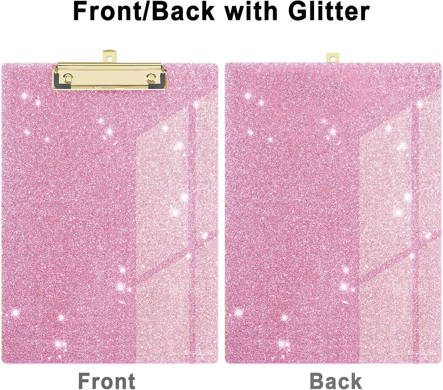 Glitter Acrylic Clipboard Decorative Standard A4 Letter Size 12.2" x 8.7", Fashion Bling Clip Boards with Designed Low Profile Gold Clip for Classroom Office - Warm Pink