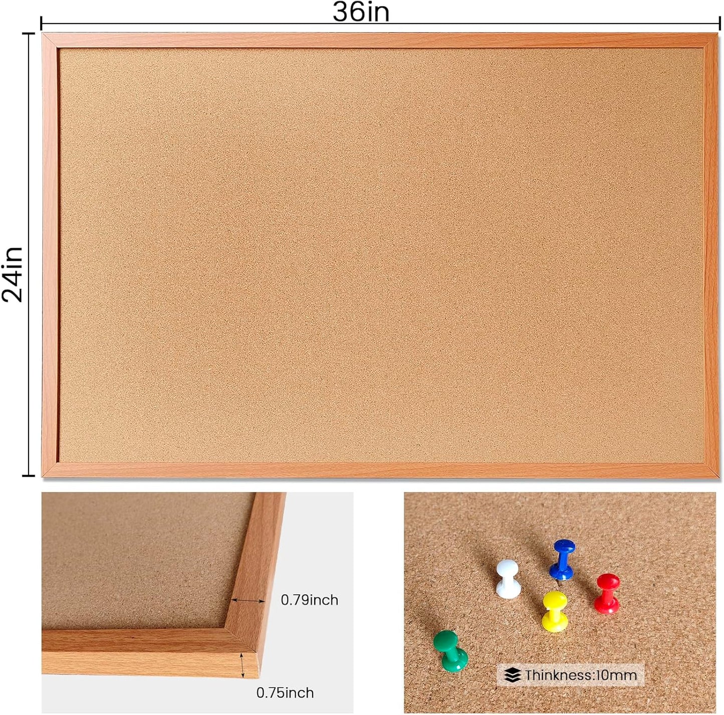 Cork Bulletin Board for Wall - 36” x 24” Bulletin Board Wall Mounted Wood Frame Message Board pin Board for School,Office and Home