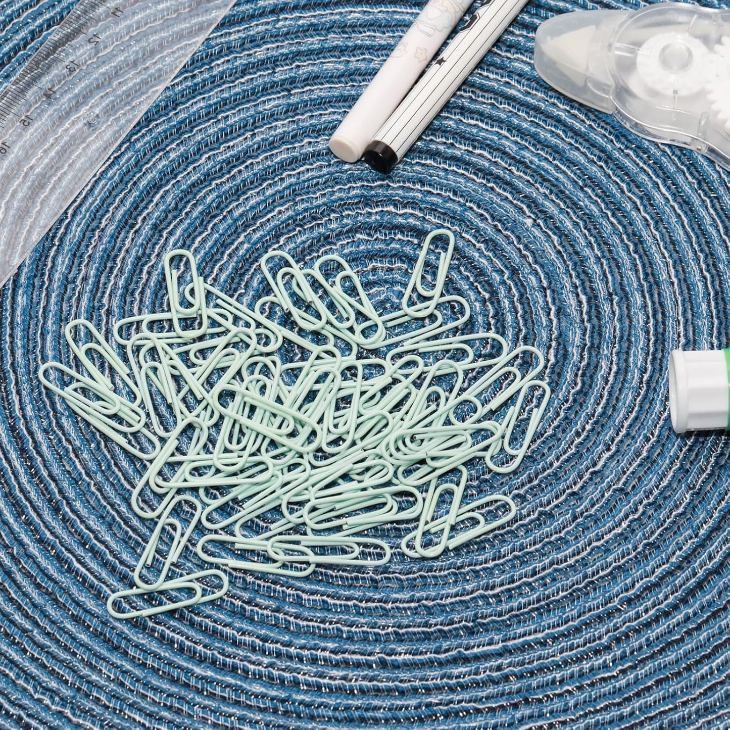 Macaron Colored Paper Clips, 1.1" Medium Paper Clip（28mm, 600pcs Paperclips for Office Supplies and Organization (Cyan)