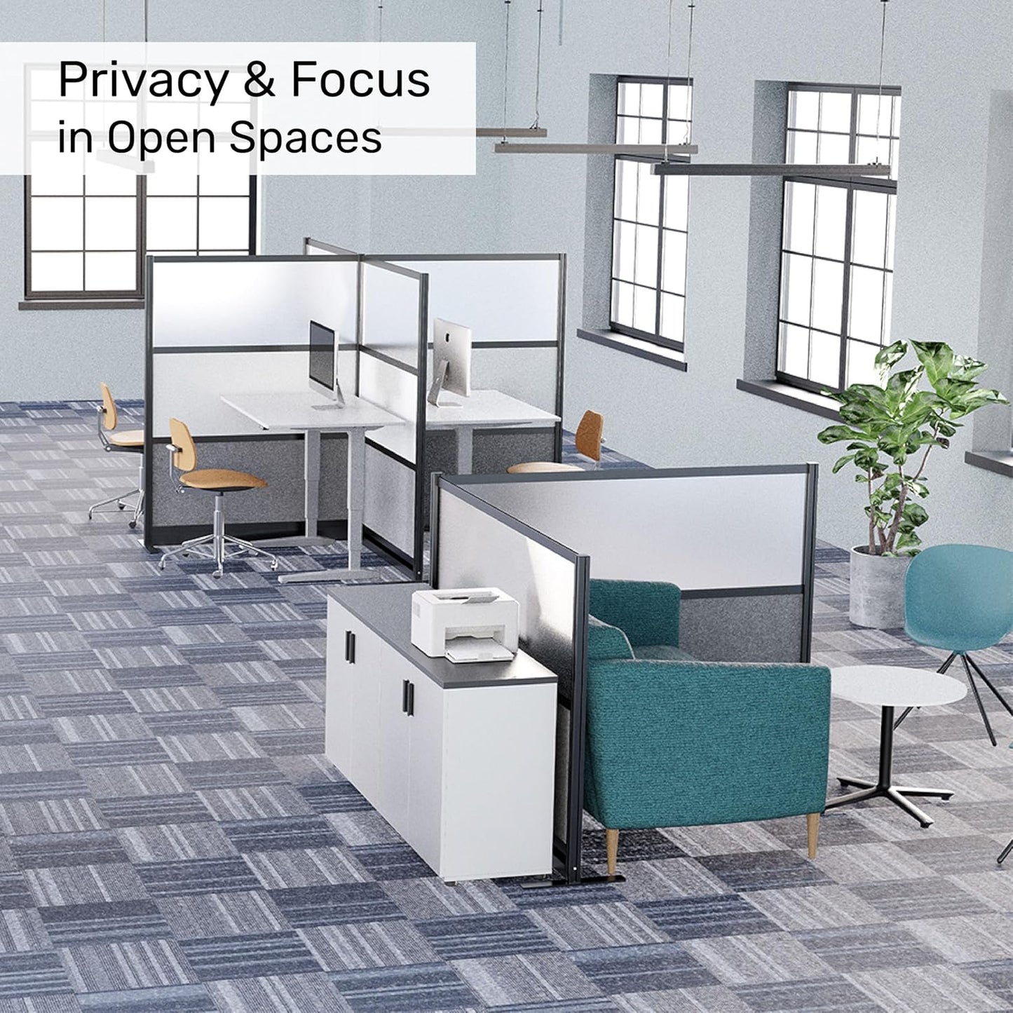 Workflow Modular Wall | Room Divider with Whiteboard, Sound-Dampening, & Frosted Acrylic Panels | Expandable Office Partition for Privacy & Productivity (53" x 70")