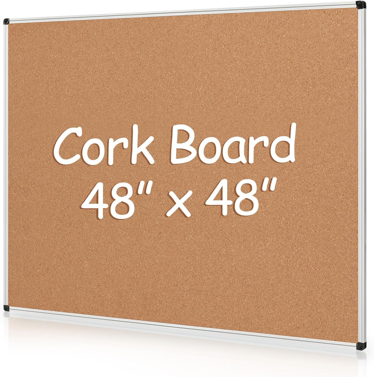 Board2by Extra Large Cork Bulletin Board 48" X 48", Silver Aluminum Framed 4'x4' Corkboard for Wall, Wall Mounted Notice Pin Board with 18 Push Pins for School, Home & Office