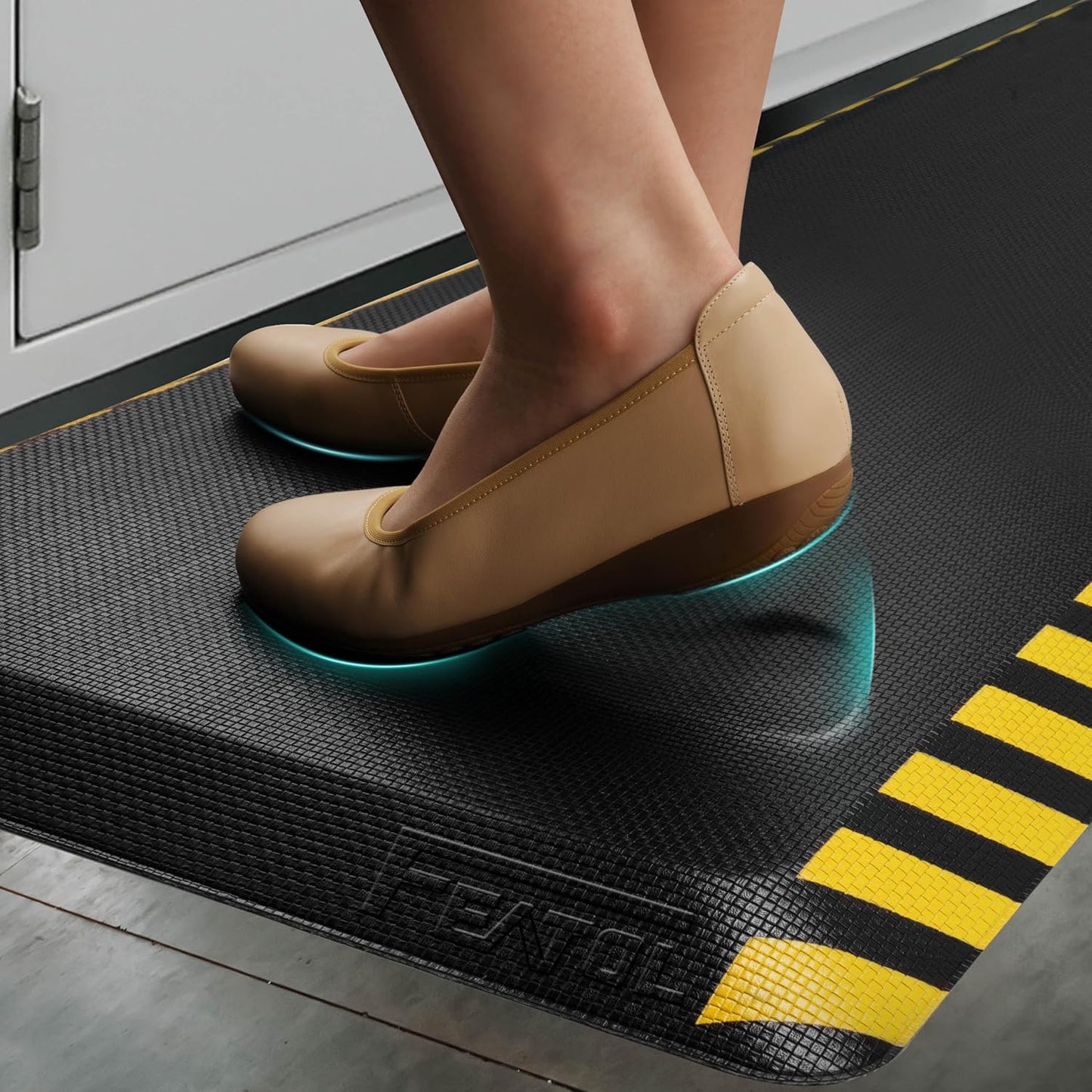 FEATOL Anti Fatigue Mat Industrial, Ergonomic Standing Floor Mat for Work for Stand, Black with Yellow Border Safety 24" x 70"-Support for Leg & Back Pain