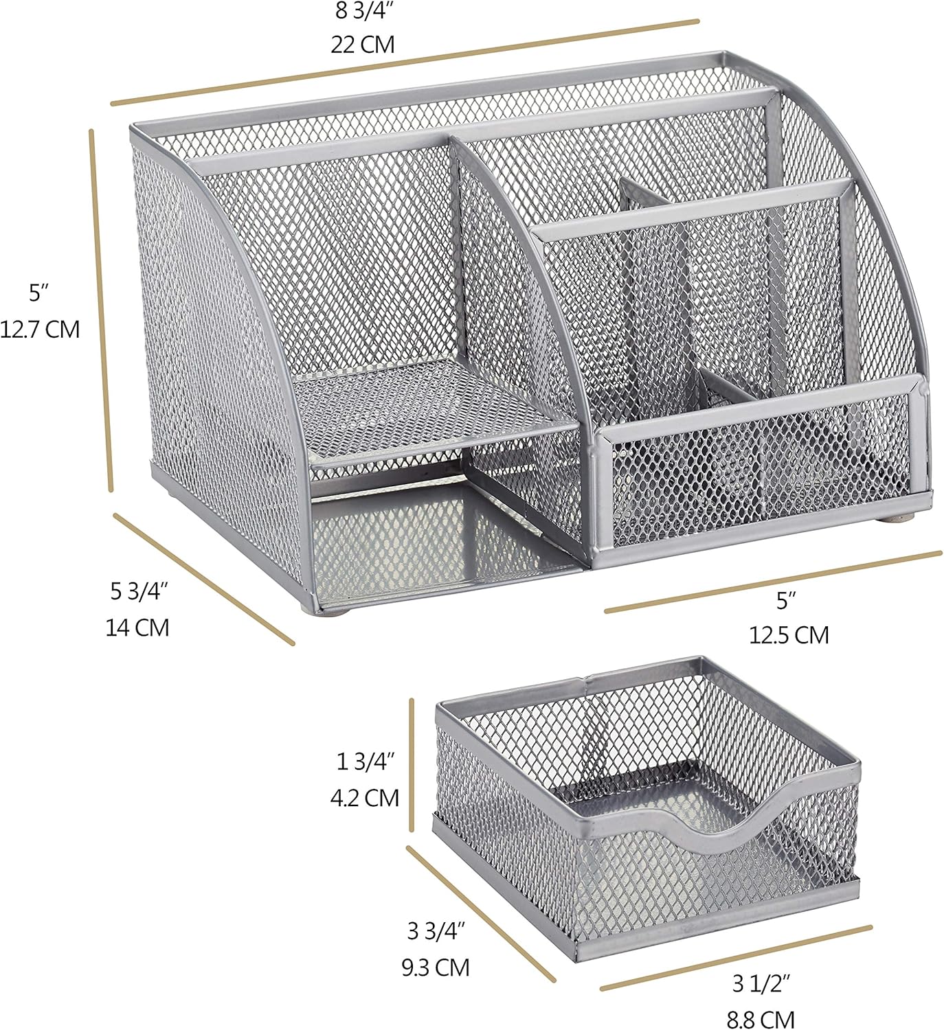 Annova Mesh Desk Organizer Office with 7 Compartments + Drawer/Desk Tidy Candy/Pen Holder/Multifunctional Organizer (Silver)