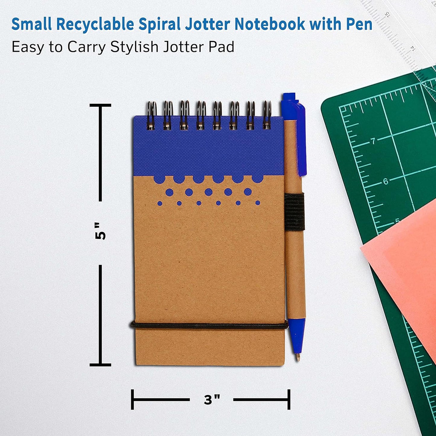 DISCOUNT PROMOS 10 Recyclable Spiral Small Notebooks Pack - 60 Lined Pages - Blue
