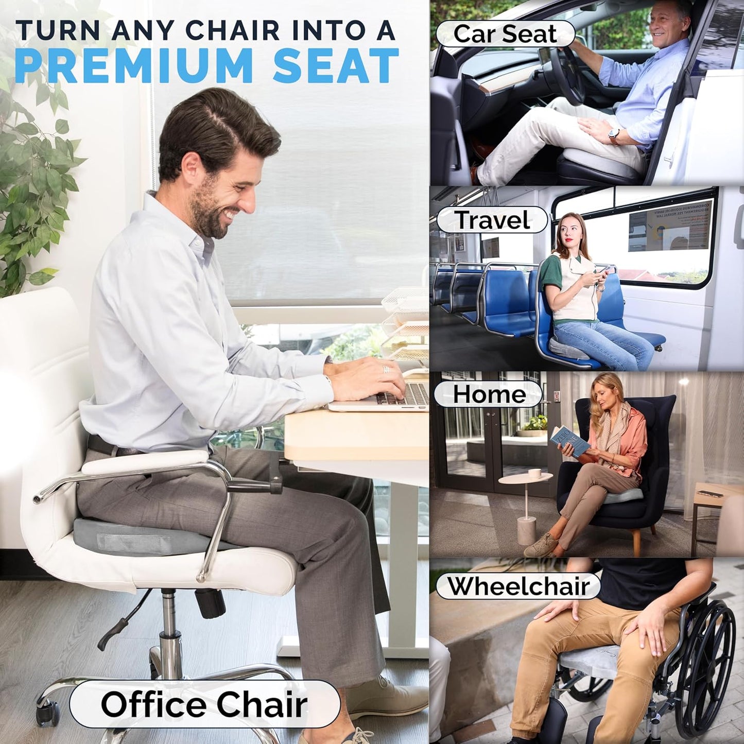 ComfiLife Gel Enhanced Seat Cushion – Office Chair Cushion – Non-Slip Gel & Memory Foam Coccyx Cushion for Tailbone Pain - Desk Chair Car Seat Cushions Driving - Sciatica & Back Pain Relief (Gray)