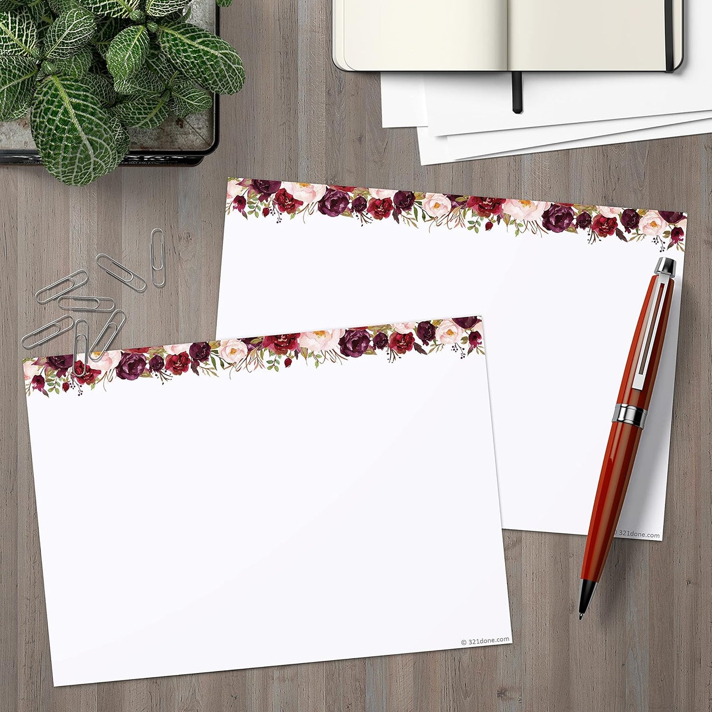 321Done Red Roses Index Cards - 5x7 Cardstock, White (Set of 50) - Blank, No Lines - For Studying, Learning, Flashcards, Notes, Messages, Notecards, Greeting Card Making - Pretty Floral - Made in USA
