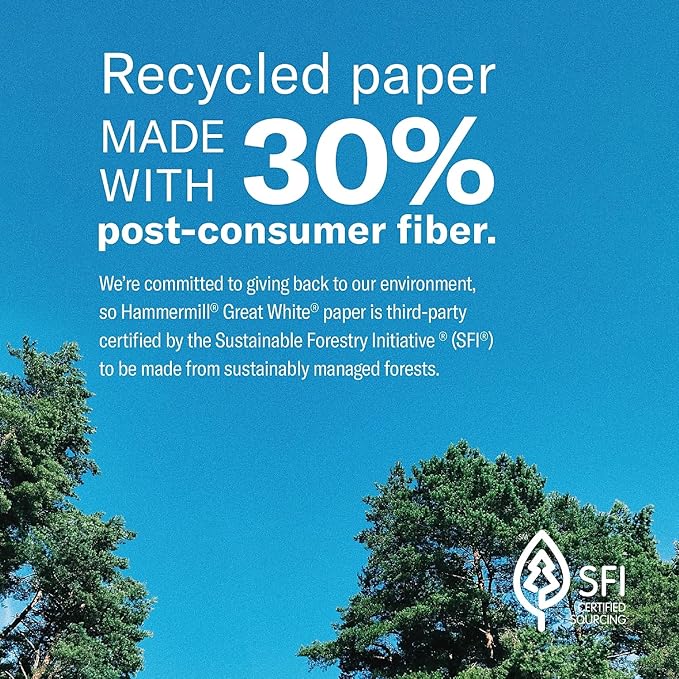 Hammermill Printer Paper, Great White 30% Recycled Paper, 8.5 x 11 - 92 Bright, Made in the USA, 086700C - 10 Ream (5,000 Sheets)