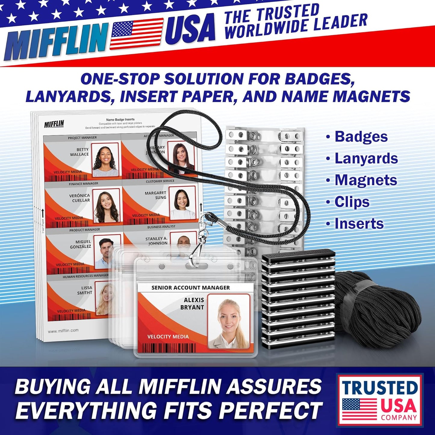 Mifflin-USA Plastic Vertical Card Holder (3x4 Inch, Clear, Bulk 100 Pack) Quick Load No Zipper Name ID Badge