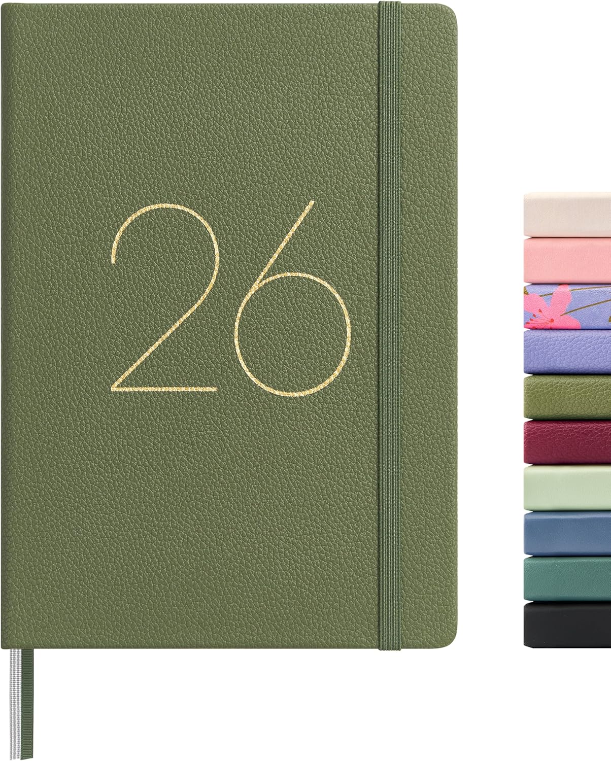 And Per Se 2026 Planner-Daily, Weekly & 15-Monthly Leather Hardcover Planner, 5.7" x 8", Daily Schedule, Monthly Tabs, 100 GSM Thick Paper, Back Pocket(Olive Green)