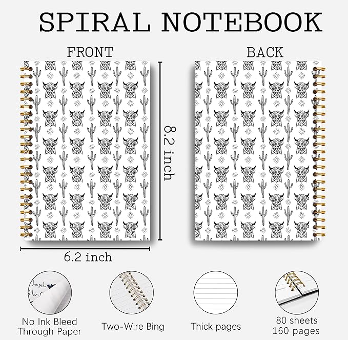 Western Cow Journal Notebook Spiral - Cow Spiral Journal Notebook, Western School Office Supplies, Cow Office Supplies with 164 Pages, Funny Office Gifts, 5.5×8.3