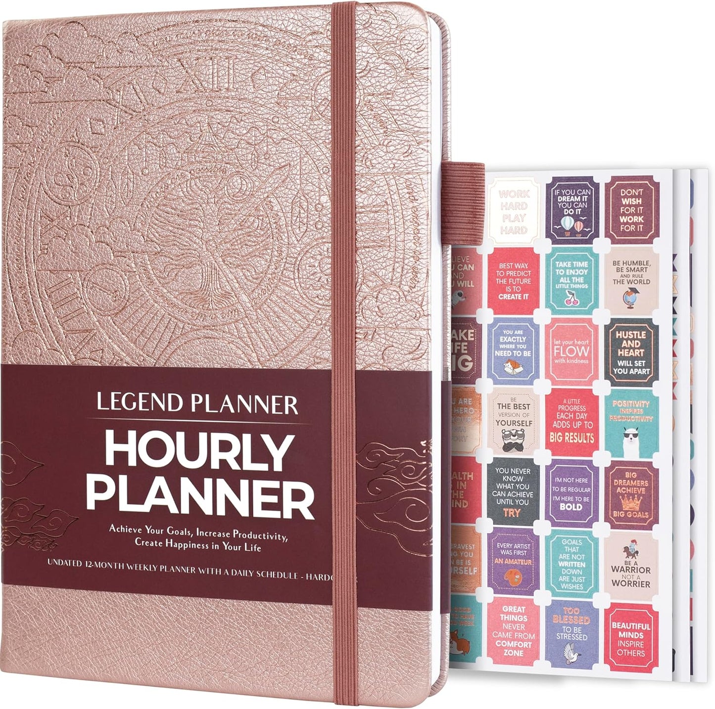 Legend Planner Hourly Schedule Edition – Deluxe Weekly & Daily Organizer with Time Slots. Time Management Appointment Book Journal for Work & Personal Life, Undated, A5 Hardcover – Rose Gold Gold