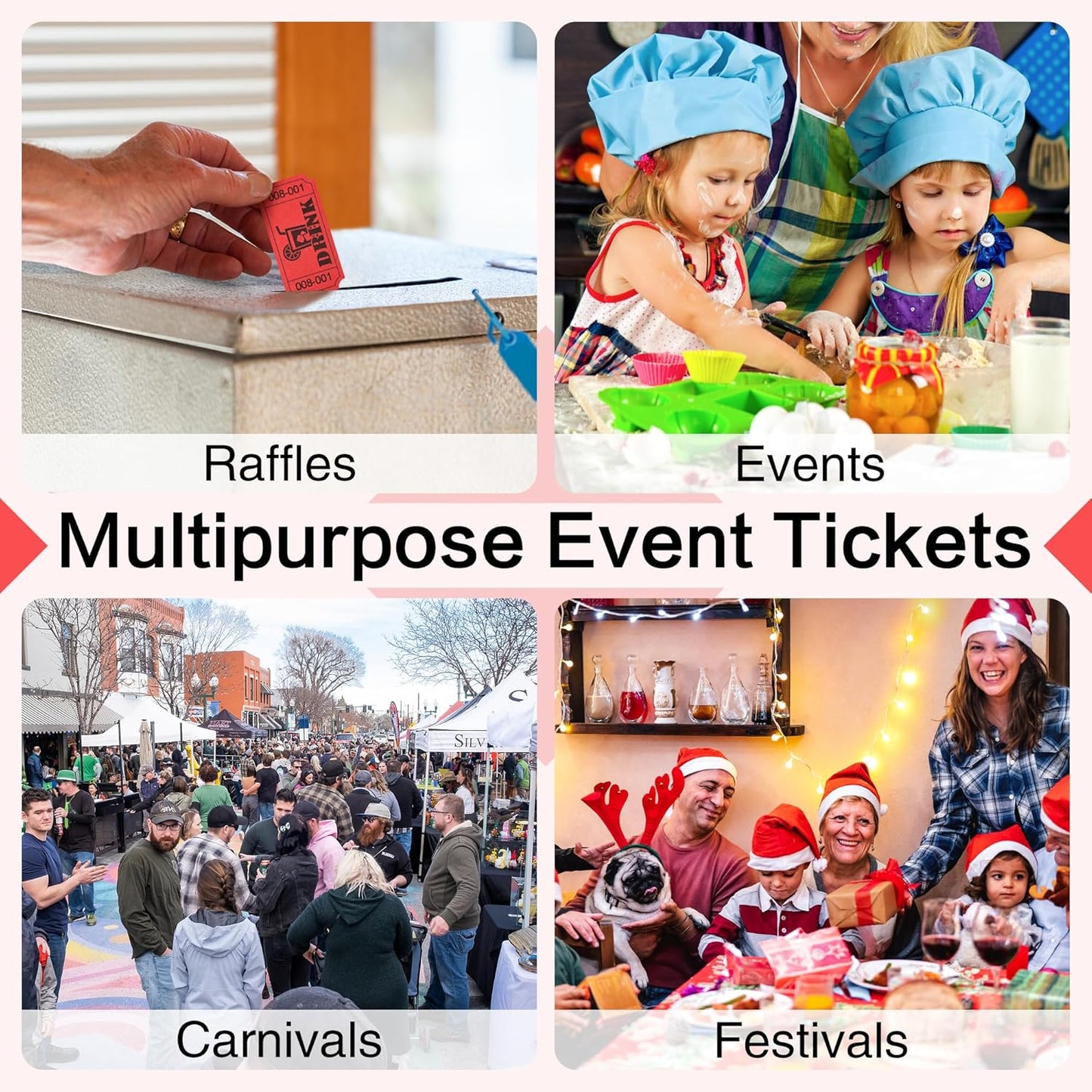 ESSENTIAL 1000 Raffle Tickets Rolls, Drink Tickets Single Roll for Events, Leisure, Movie Watching, Entertainment, Class Reward & Prizes (Red - 5 Color Selection)