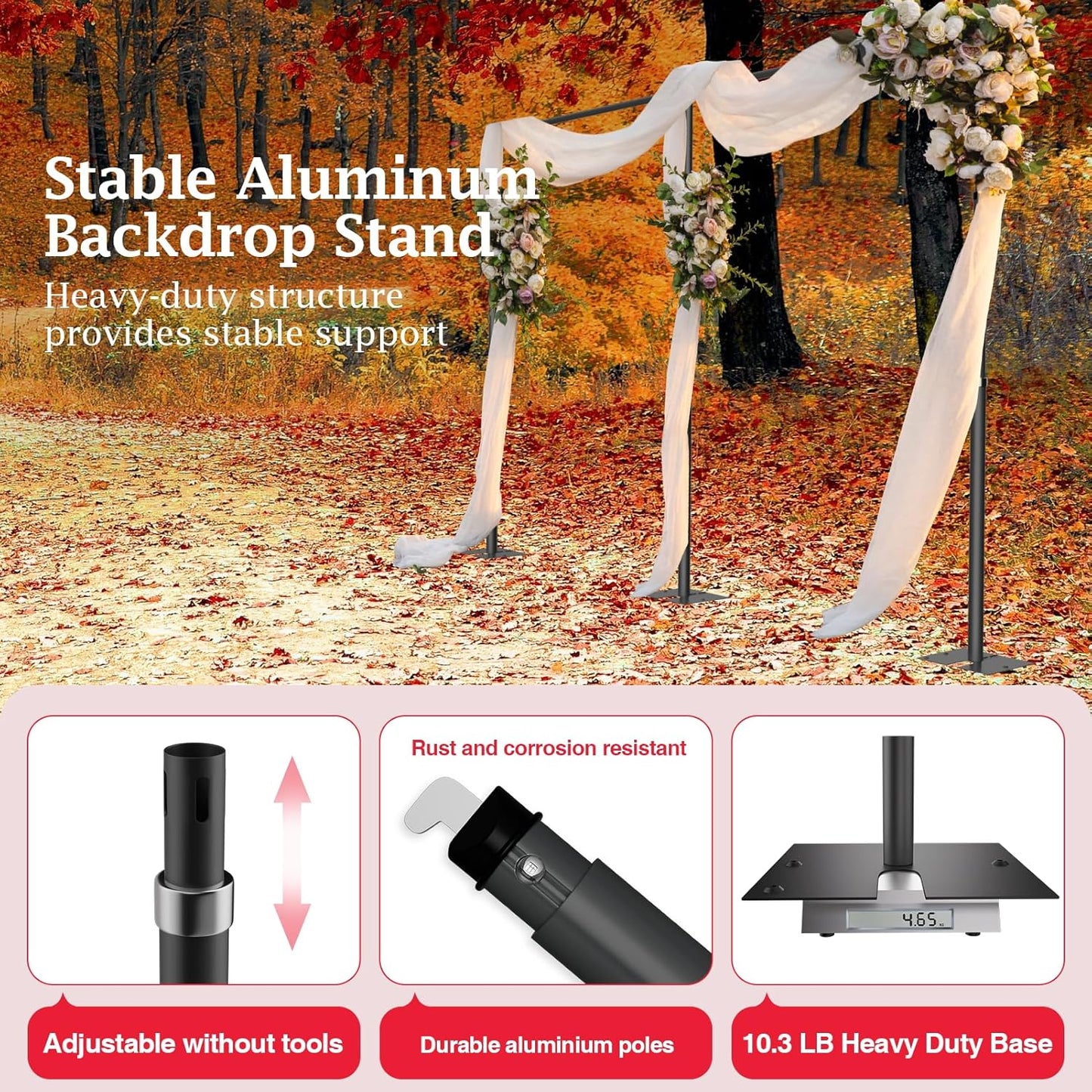 EMART Backdrop Stand Heavy Duty 10ftx20ft, Adjustable Pipe and Drape Photo Background Support Kit, Metal Frame with Flat Base for Wedding Birthday Party Banquet Decorations-Black