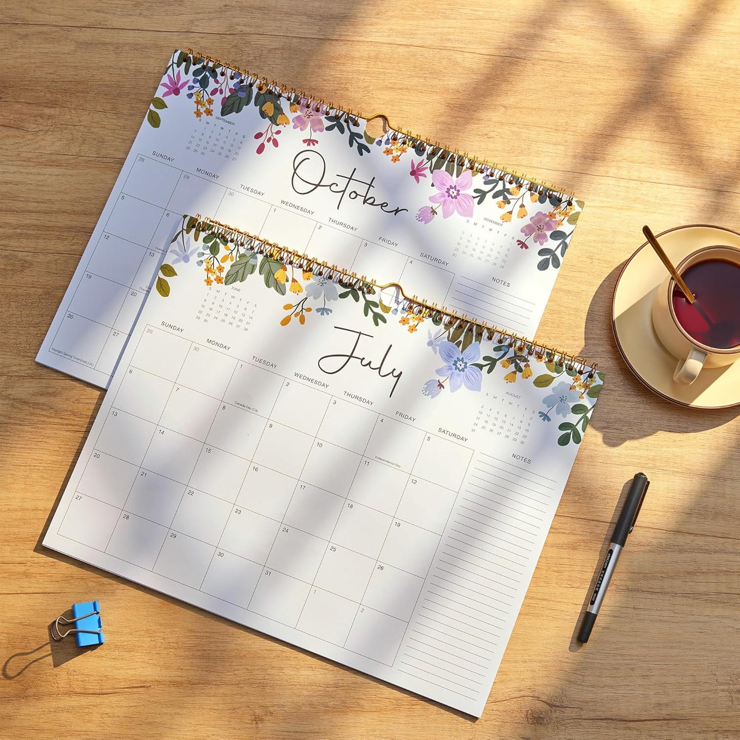 2025-2026 Wall Calendar, Gimoner Calendar 2025, 18 Months Calendar Runs From July 2025 - December 2026, 15" x 12", Twin-Wire Binding, Hanging Hook, Floral Design