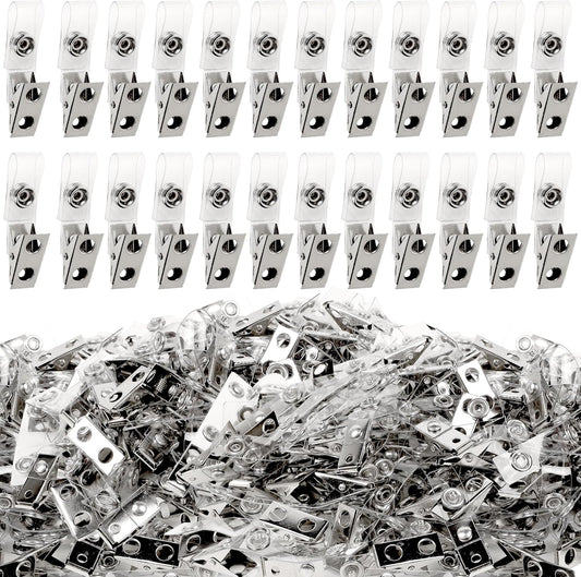 Happy Trees 300pc Metal Badge Clips with Strap Clear ID Strap Clip Adapter