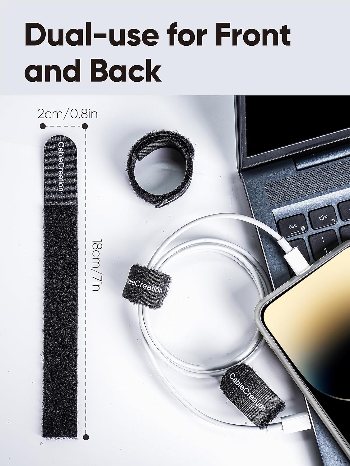 CableCreation Cable Ties 7 inch, 50PCS Reusable Fastening Organizer Cord/Tie Wrap, Nylon Adjustable Cable Management, 7 × 0.8 inch/Black