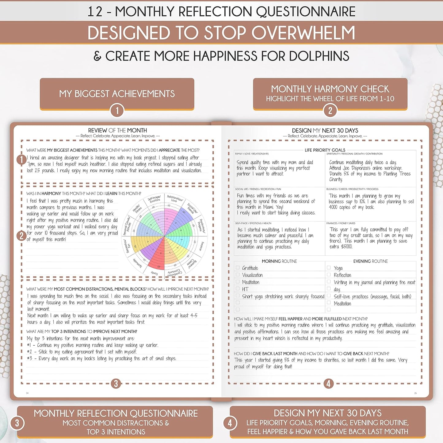 Life Planner - Undated Daily, Weekly & Monthly Planner with Budget Section | A 12 Month Journey to Increase Productivity & Happiness | Life Organizer & Gratitude Journal - Horizontal Format