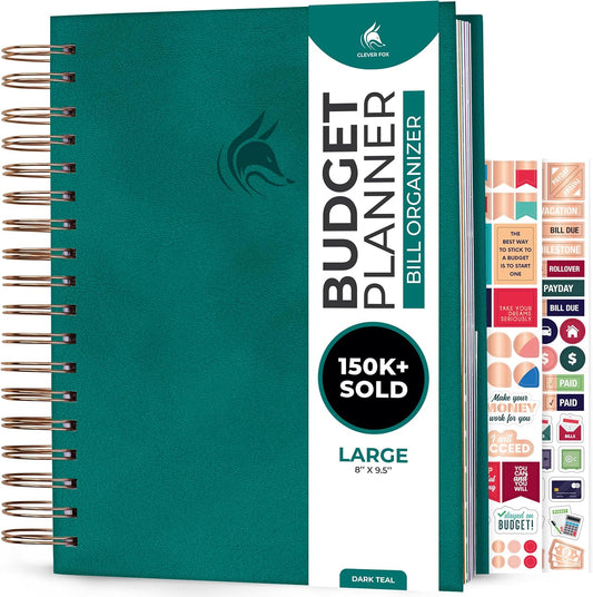 Clever Fox Budget Planner & Monthly Bill Organizer With Pockets. Expense Tracker, Budgeting Journal & Financial Book. Large, 8x9.5" (Dark Teal)