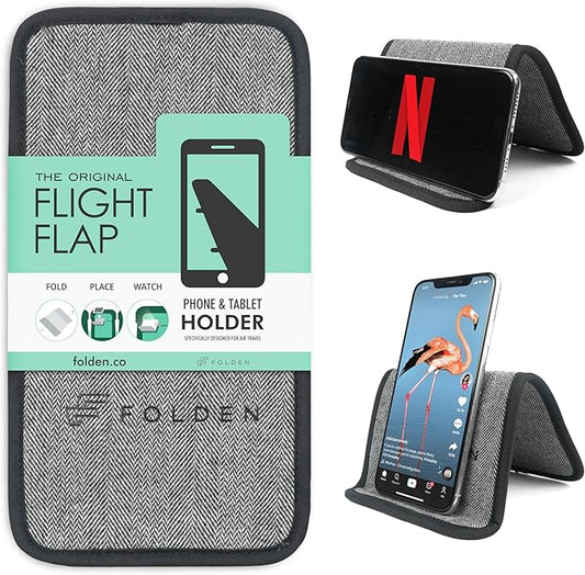 Folden Airplane Phone Holder, Flexible Cell Phone Holder, Folding Cellphone Stand for Desk, Bed, Office, Treadmill - Airplane Gadgets for Long Travel Accessories - Plane Essentials (Tweed)