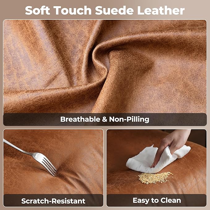 ovios Ergonomic Home Office Chair, Mid-Century Modern Faux Leather Chairs with Padded Armrests, Comfy Mid Back Swivel Rolling Executive Computer Armchair (Brown, Suede Leather)