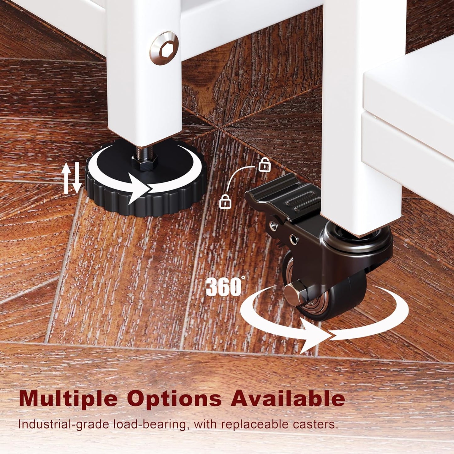 3 Tier Heavy Duty Printer Stand with Storage, Computer Tower Stand with Industrial Wheels & Drawer, Large Mobile Printer Table for Home Office Organization (Pearl White)