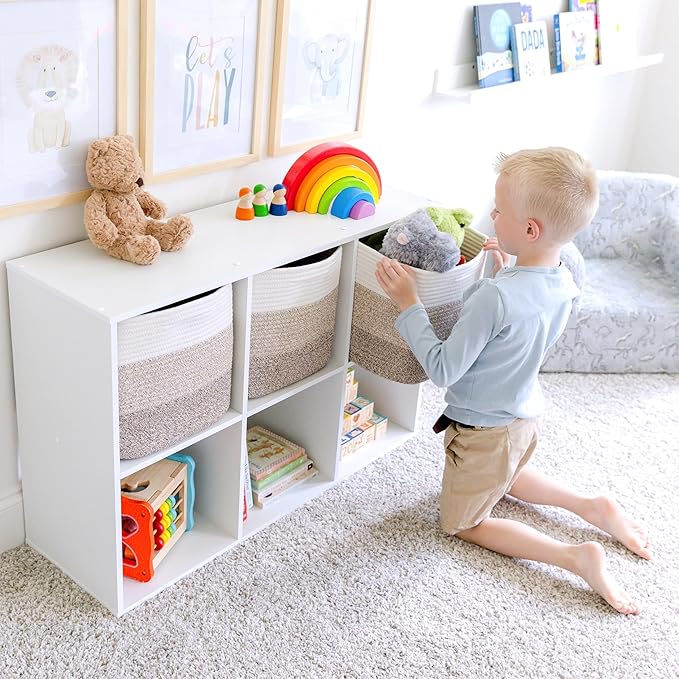 NaturalCozy Storage Cubes 11 Inch Cotton Rope Woven Baskets for Organizing, 3-Pack | Cube Storage Bin | Square Storage Baskets for Shelves Organizer, Classroom, Kids Toy Bins, Closet, Baby Nursery