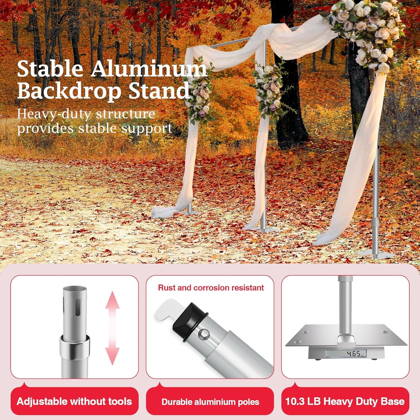 EMART Backdrop Stand Heavy Duty 12ftx20ft, Adjustable Pipe and Drape Photo Background Support Kit, Metal Frame with Flat Base for Wedding Birthday Party Banquet Decorations