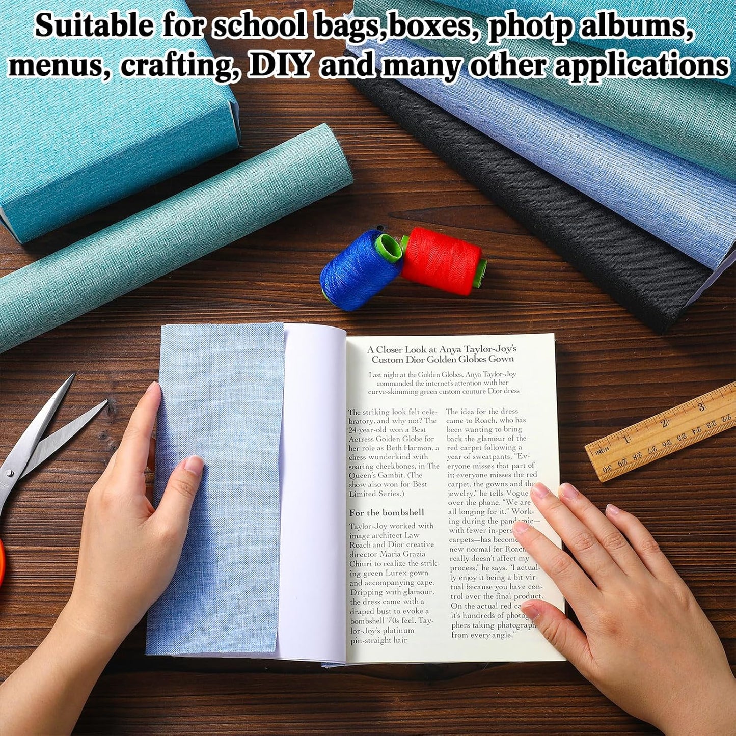 4 Pcs Book Cloth Bookcover Fabric Surface with Paper Backed Binding Cloth Fabric Book Cover for Scrapbooking Album DIY Craft Supplies Home, 4 Colors(Cool Color,14 x 10 Inches)