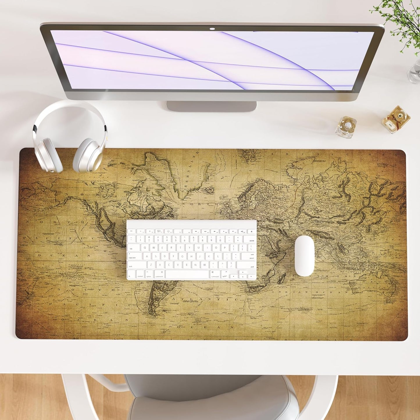 QIYI Large Desk Pad, Vintage Mouse Pad Desktop Decor, Waterproof PU Leather Desk Cover Protector, Desk Accessories for Office Home Work Writing Gaming 31.5" x 15.7" - World Map 1814