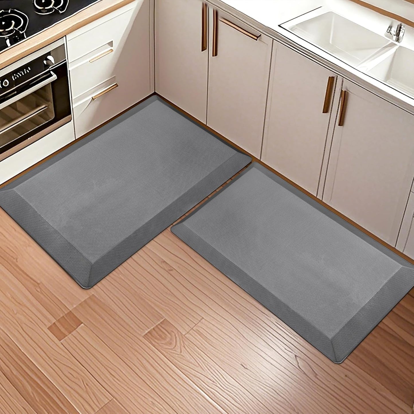 2 PCS Anti Fatigue Kitchen Mats for Floor, Grey 9/10 Extra Thick Cushioned Standing Desk Mat, Comfort Memory Foam Ergonomic Rugs and Mats Non-Slip Waterproof for Office, Kitchen, 20"x32"+20"x32"