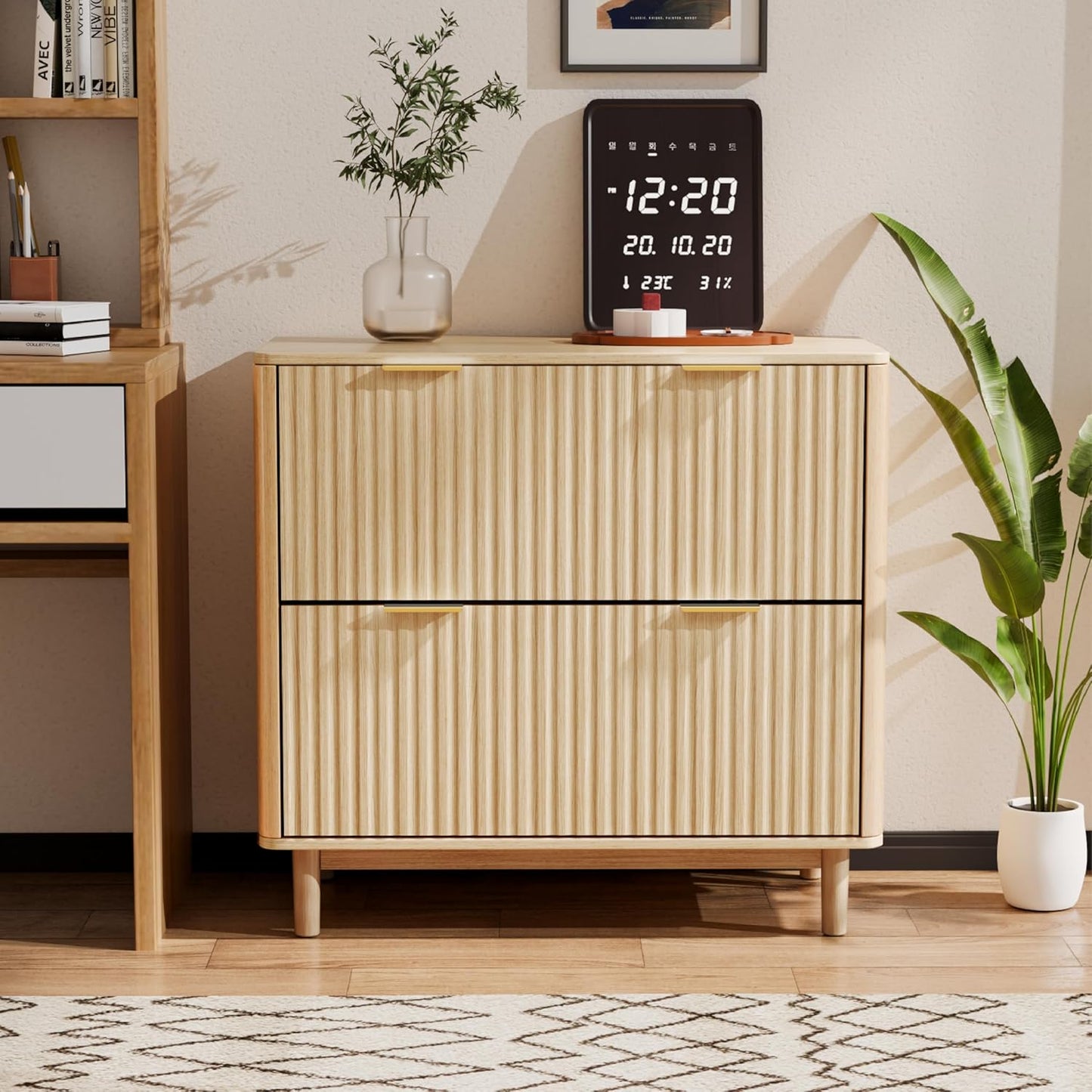 VINGLI 2 Drawer File Cabinet, Home Office Filing Organizer, for Letter Legal A4 Size File Folder Storage, Modern Style Fluted Design, Wood Lateral Filing Cabinet, Printer Stand, Archivador (Oak)