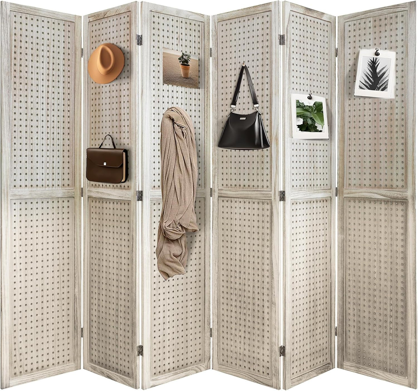 NicBex Room Divider 6 Panel Pegboard Display 5.6FT Wood PegBoard Room Dividers, Folding Privacy Screens Portable Display Board Wall Divider for Craft/Art Shows, Room Separation, Natural Wood