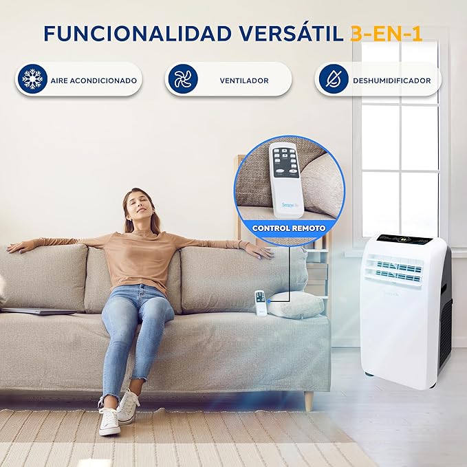 SereneLife Small Air Conditioner Portable 10,000 BTU with Built-in Dehumidifier - Portable AC unit for rooms up to 450 sq ft - Remote Control, Window Mount Exhaust Kit