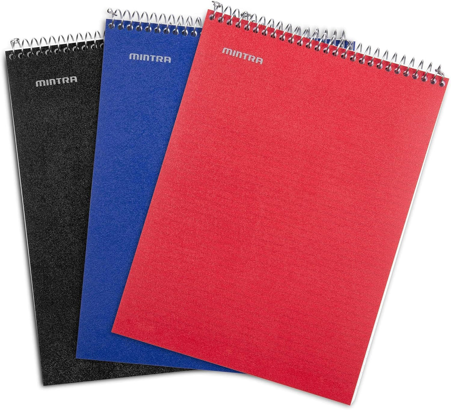 Mintra Office TOP BOUND Durable Spiral Notebooks (Black, Blue, Red, College Ruled 3pk)