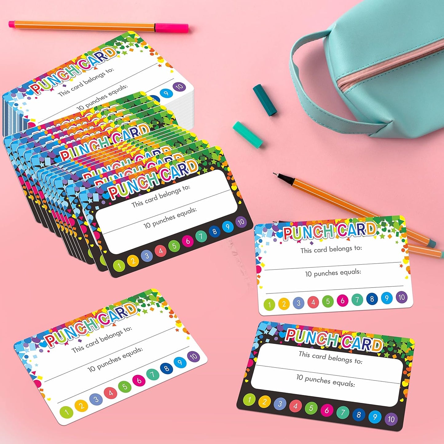 102 PCS Punch Cards, Incentive Reward Card Student Awards Loyalty Cards for Business, Classroom, Kids Behavior, Students, Teachers, 3.5” x 2”, 2 Styles