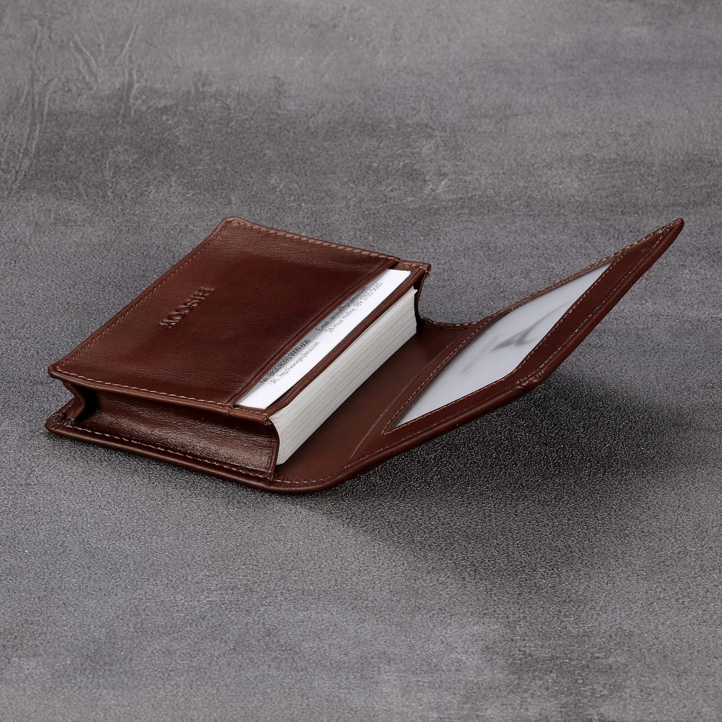 Leather Business Card Case Holder for Men & Women, Italian Calfskin