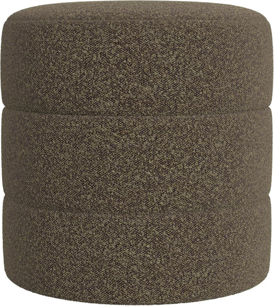 HomePop Upholstered Round Ottoman Home Décor|Foot Rest Ottoman - Dark Brown Boucle