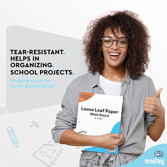 Loose Leaf Paper Bulk, 3600 Sheets, Wide Ruled (24 Pack) 150 Sheets Per Pack, 8" x 10.5" White Filler Paper, 3 Hole Punched Binder Paper for 3 Ring Binders, Notebook Paper - By Enday