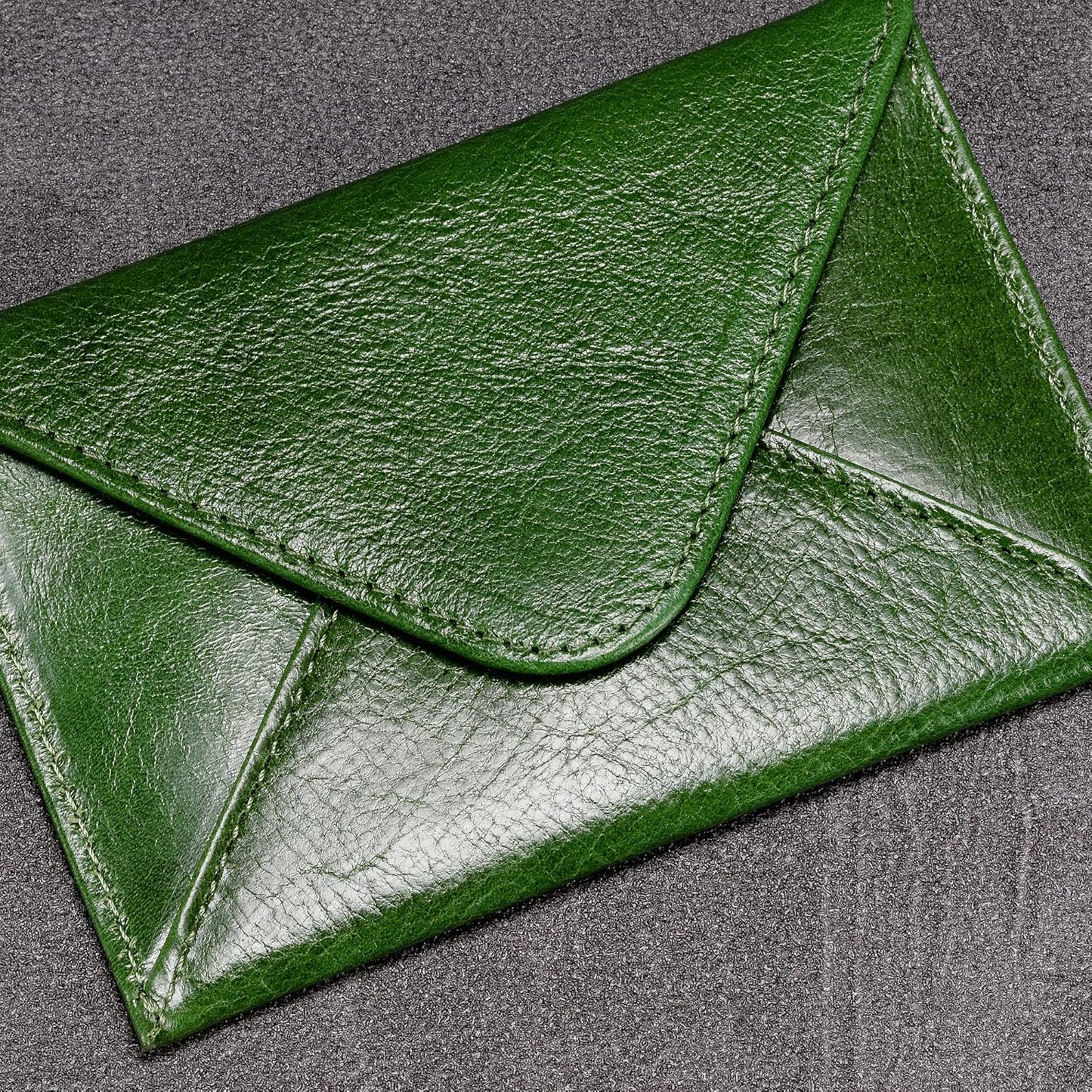 HISCOW Envelope Business Card Case with Magnet Closure - Italian Calfskin (Green Vegetable-Tanned Leather)