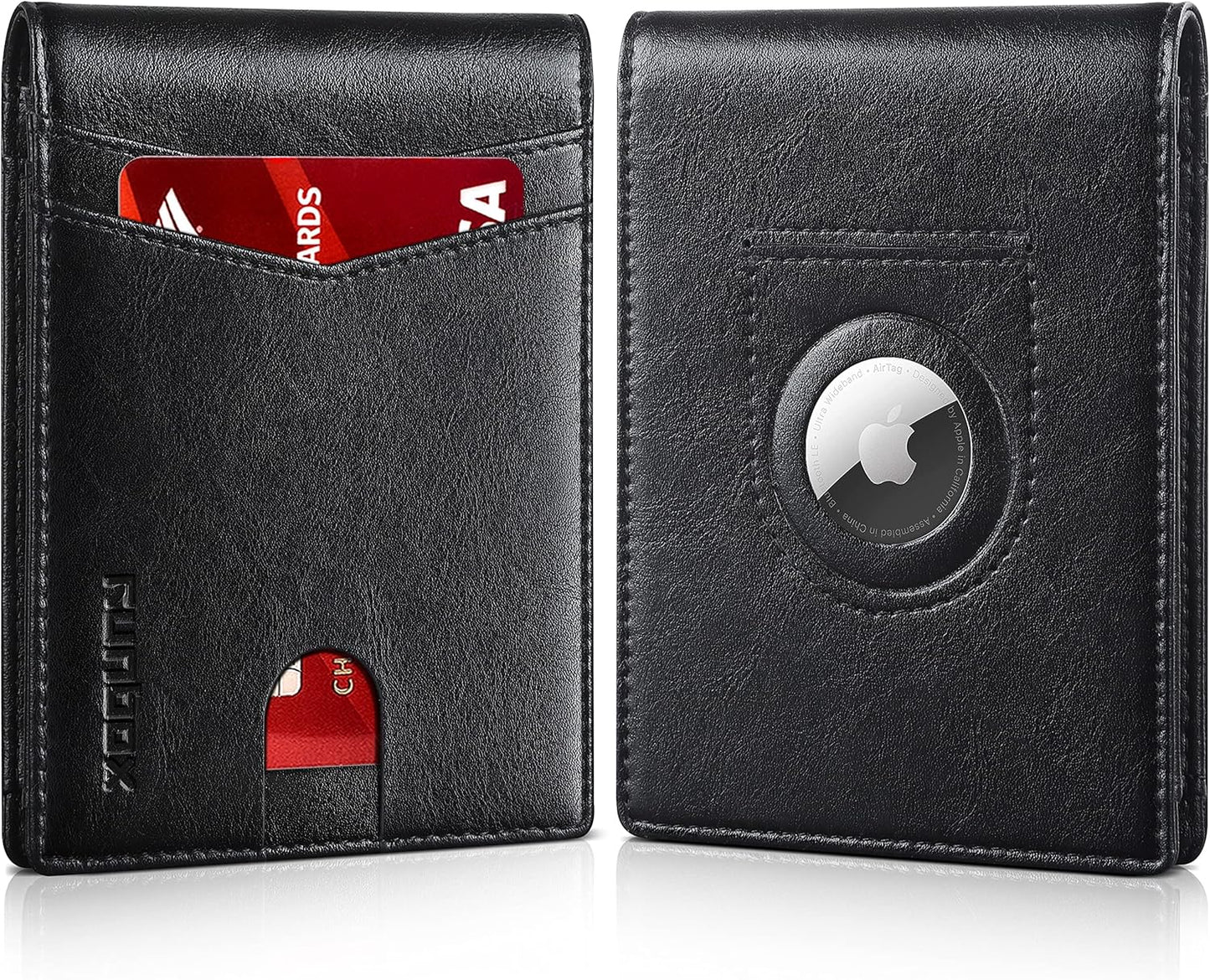 RUNBOX AirTag-Wallet-Mens-Slim-RFID Blocking Wallets Leather with Bill Compartment Air Tag Bifold Card Holder Wallet Gifts for Men Dad