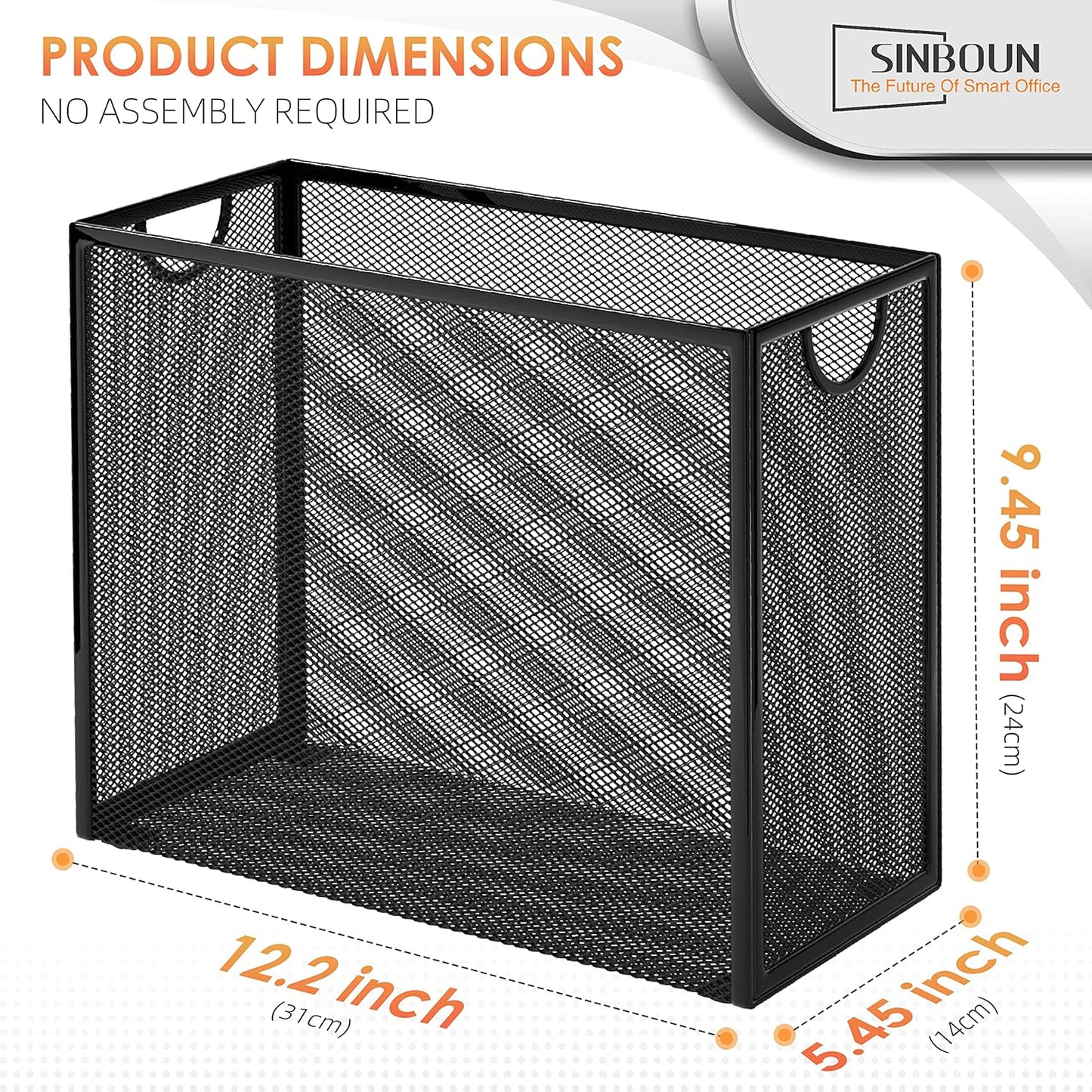 Sinboun Hanging File Organizer Letter-Size File Holder Filing Box Includes 5 Hanging Folders - Metal Mesh Magazine Letter Storage Cabinets File Cart for Office Home School, No Assembly Required