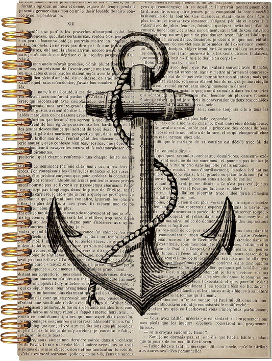Vintage Nautical Anchor with Rope Dictionary Art Lined Spiral Journal Notebook 8.3×5.5 Inches Hardcover College Ruled Notebook Journal for Work Note Taking Journaling,Gifts for Ocean Lovers