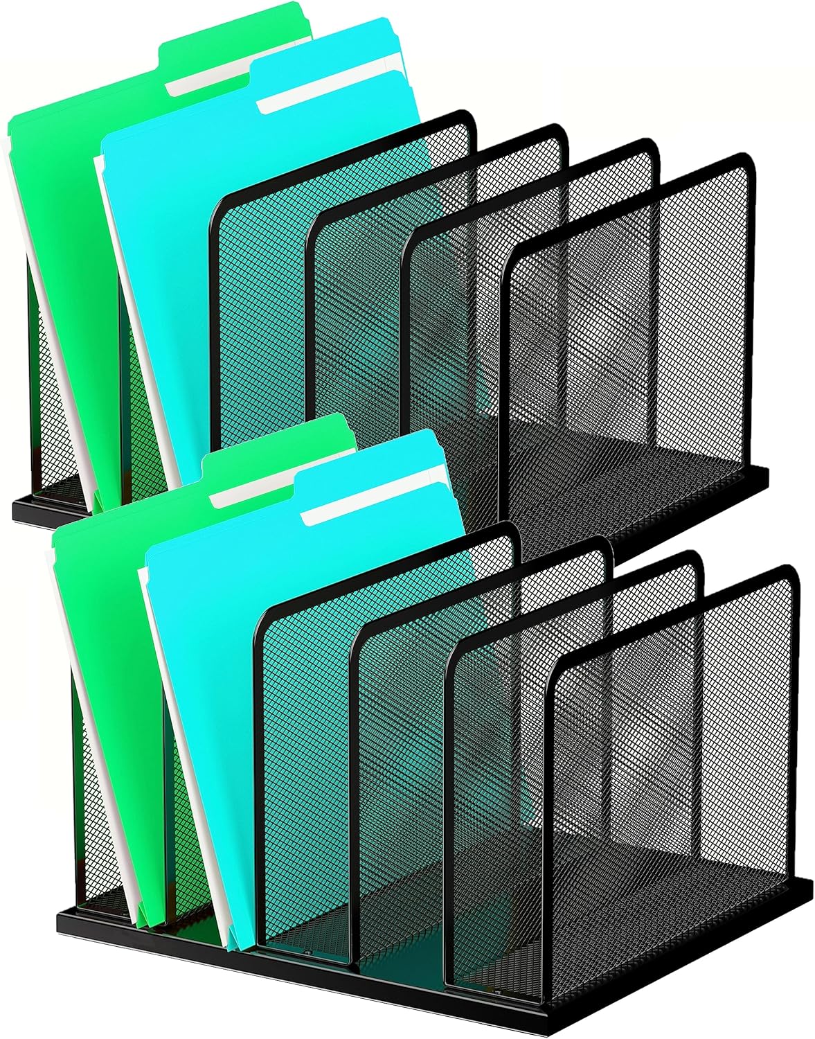 Kuntine.B Desk File Organizer 5 Upright Mesh Desktop Organizer File Sorter Office Organization File Holder for Home, Office & Classroom, 2 Pack